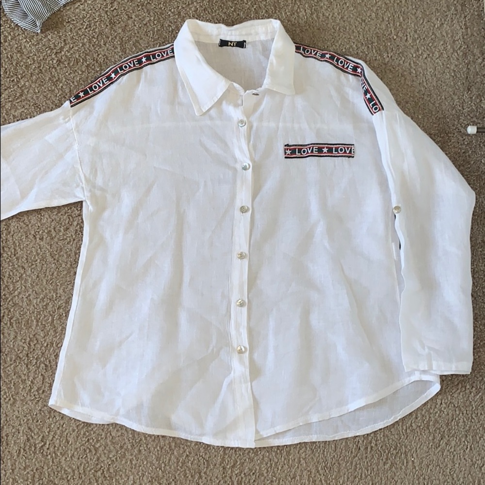 Love White linen long sleeve button down